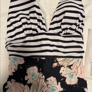 Charming Black and White Striped Floral Bodysuit